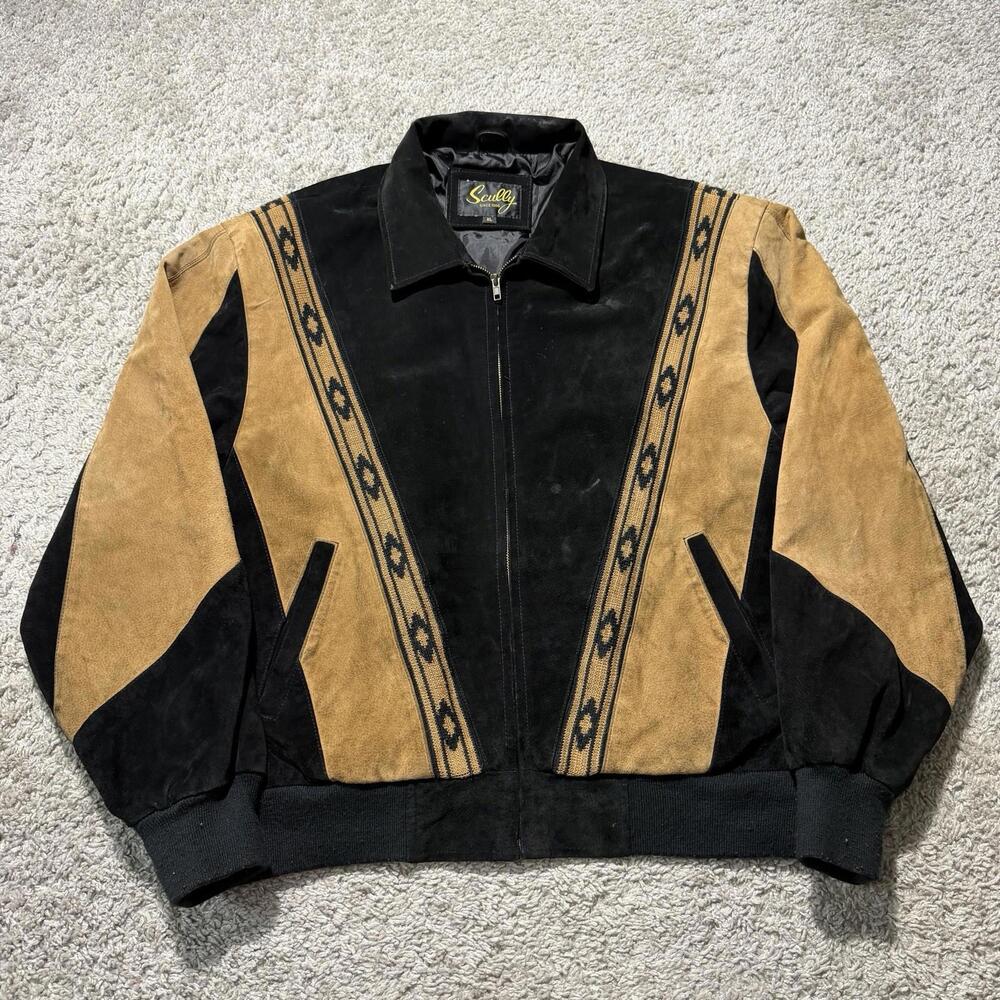 Scully Suede Leather Mens Boar Rodeo Jacket Black Brown Western Size XL